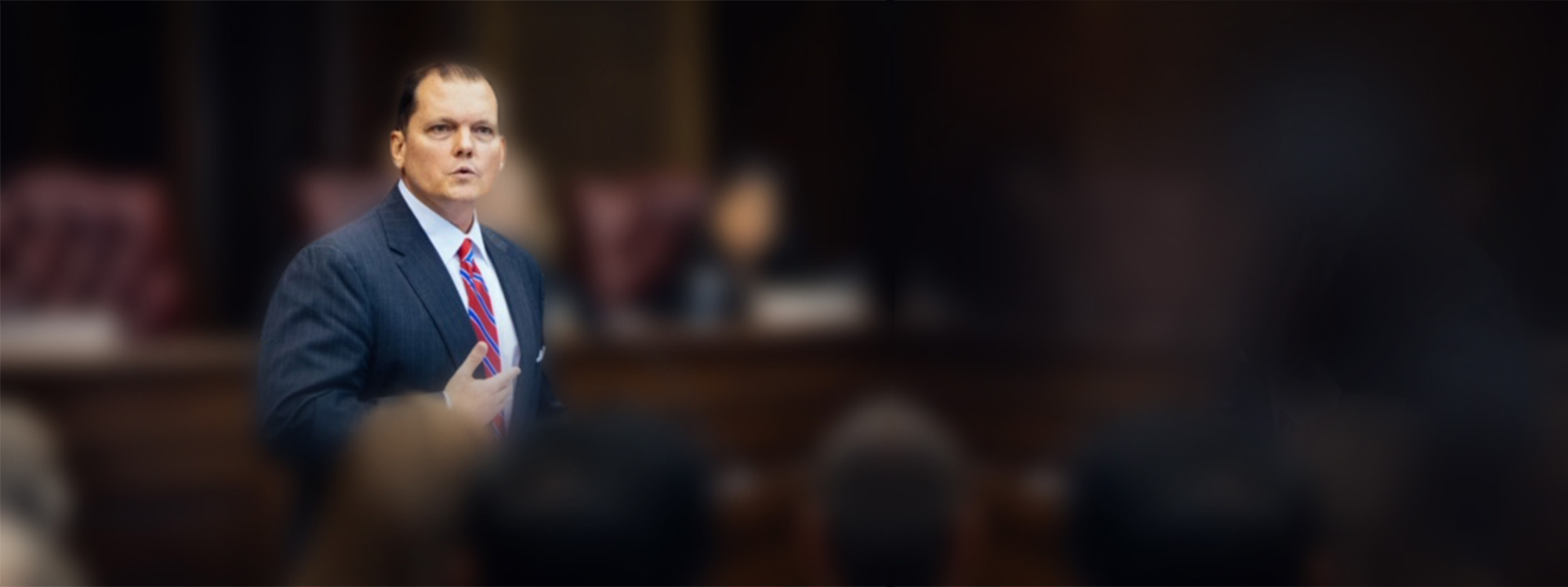 Attorney George Koenig arguing his case in a courtroom